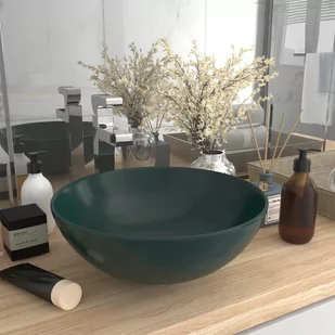 vidaXL Umywalka łazienkowa, ceramiczna, ciemnozielona, okrągła - Umywalki - miniaturka - grafika 1