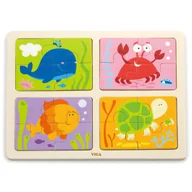 Puzzle - VIGA Drewniane Puzzle Zwierzęta Morskie 4w1 - miniaturka - grafika 1