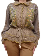 Swetry damskie - Kardigan w kolorze nugatowym z warkoczami i haftami, rozmiar L/XL - miniaturka - grafika 1