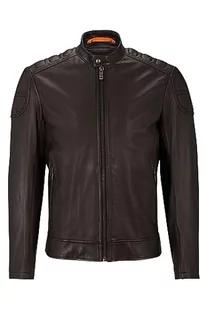 BOSS Męska kurtka motocyklowa Jomarc Slim-Fit ze skóry z wypełnieniem, Dark Brown202, 46 - Kurtki męskie - miniaturka - grafika 1