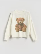 Swetry dla dziewczynek - Reserved - Sweter z misiem - złamana biel - miniaturka - grafika 1