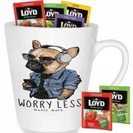 Kubki - Kubek Biały Latte WORRY LESS MUSIC MORE Prezent Wz + 8 Herbat Loyd - miniaturka - grafika 1