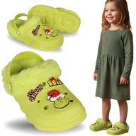 Moda i Uroda OUTLET - Grinch Zielone klapki dziecięce OCIEPLANE, ŚWIĄTECZNE, chodaki z futerkiem dla dzieci 24 EU - miniaturka - grafika 1