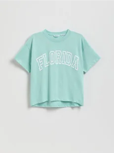 Reserved - Krótki t-shirt z nadrukiem - jasnozielony - Koszulki dla dziewczynek - miniaturka - grafika 1