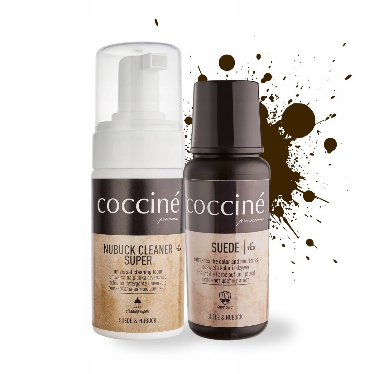 Suede Renowator Ciemny Brąz z Pianką Czyszczącą Zamsz Coccine Zestaw 2w1