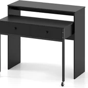 Biurka - Biurko Komputerowe z Wysuwanym Blatem, 100 x 63 x 88 cm, 2 Szuflady do Przechowywania i Otwarta Półka, Kompaktowa Konstrukcja na Kółkach (Czarne) - miniaturka - grafika 1