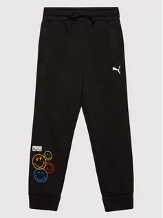 Spodnie i spodenki dla dziewczynek - Puma Spodnie dresowe SMILEY WORLD 846973 Czarny Regular Fit - grafika 1