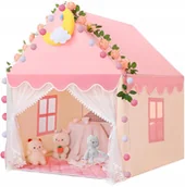 Namioty i tipi dla dzieci - NAMIOT DOMEK DLA DZIECI ZAMEK PAŁAC DO POKOJU OGRODU DOMU + LAMPKI LED RÓŻ - miniaturka - grafika 1