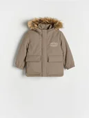 Kurtki i płaszcze dla chłopców - Reserved - Ocieplana kurtka z kapturem - beżowy - miniaturka - grafika 1