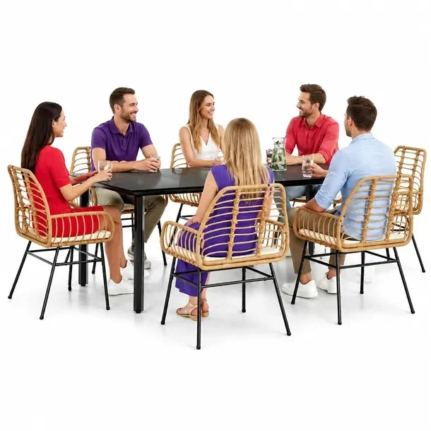 Zestaw Mebli Ogrodowych Rattan PE, Stół 200x100x74 cm, Krzesła 57x60x86