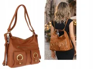 Torebki damskie - Torebka Damska Shopper Plecak Miejska 2w1 Worek na Ramię EC3165 Brązowa - miniaturka - grafika 1