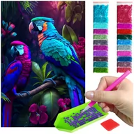 Zabawki kreatywne - Haft Diamentowy ARTULIO, Obraz DIY 5D, Diamond Painting, Mozaika Diamentowa 40X60cm (Papugi w magicznej dżungli) + Zestaw Akcesoriów - miniaturka - grafika 1