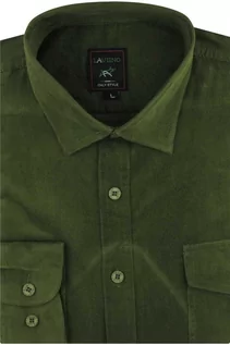 Koszule męskie - Koszula Męska Sztruksowa na co dzień do pracy robocza gładka zielona z długim rękawem w kroju REGULAR Laviino B549 - grafika 1
