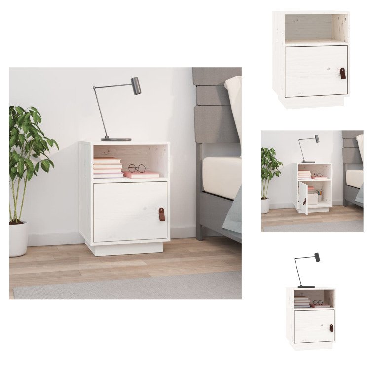 vidaXL Szafka nocna biała 40x34x55 cm lite drewno sosnowe - Szafki nocne