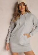 Bluzy damskie - Jasnoszara Bluza Długa z Kapturem Firro - Renee - miniaturka - grafika 1