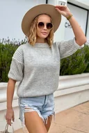 Swetry damskie - Sweter oversize z krótkim rękawem - szary One size - miniaturka - grafika 1