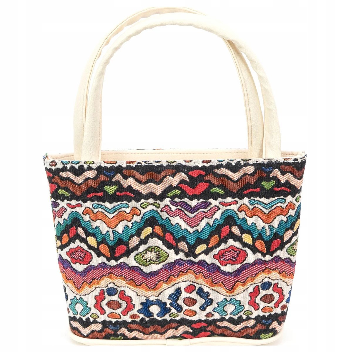 Torebka Torba Mała Na Ramię Shopperka Ekoskóra Tkanina Gobelin Orientalna