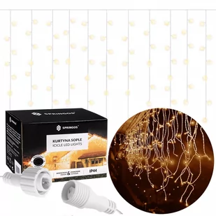 Springos Kurtyna świetlna 200 led girlanda, lampki zewnętrzne sople ciepły biały CL0201 - Oświetlenie świąteczne - miniaturka - grafika 1