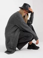 Swetry damskie - Sweter kardigan ciemny szary casual narzutka rękaw długi długość długa kieszenie - miniaturka - grafika 1