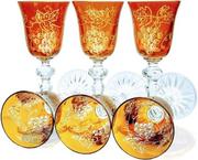 Kieliszki - Kryształowe bursztynowe kieliszki do sherry z wygrawerowanym motywem winogron 60 ml - miniaturka - grafika 1