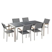 Meble ogrodowe - Beliani Zestaw ogrodowy naturalny kamień 180 cm 6 osobowy szare krzesła GROSSE - miniaturka - grafika 1