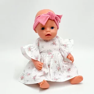 Sukienka Muślinowa Dla Lalki Baby Born 43Cm, Biała W Różowe Kwiaty - Domki dla lalek - miniaturka - grafika 1