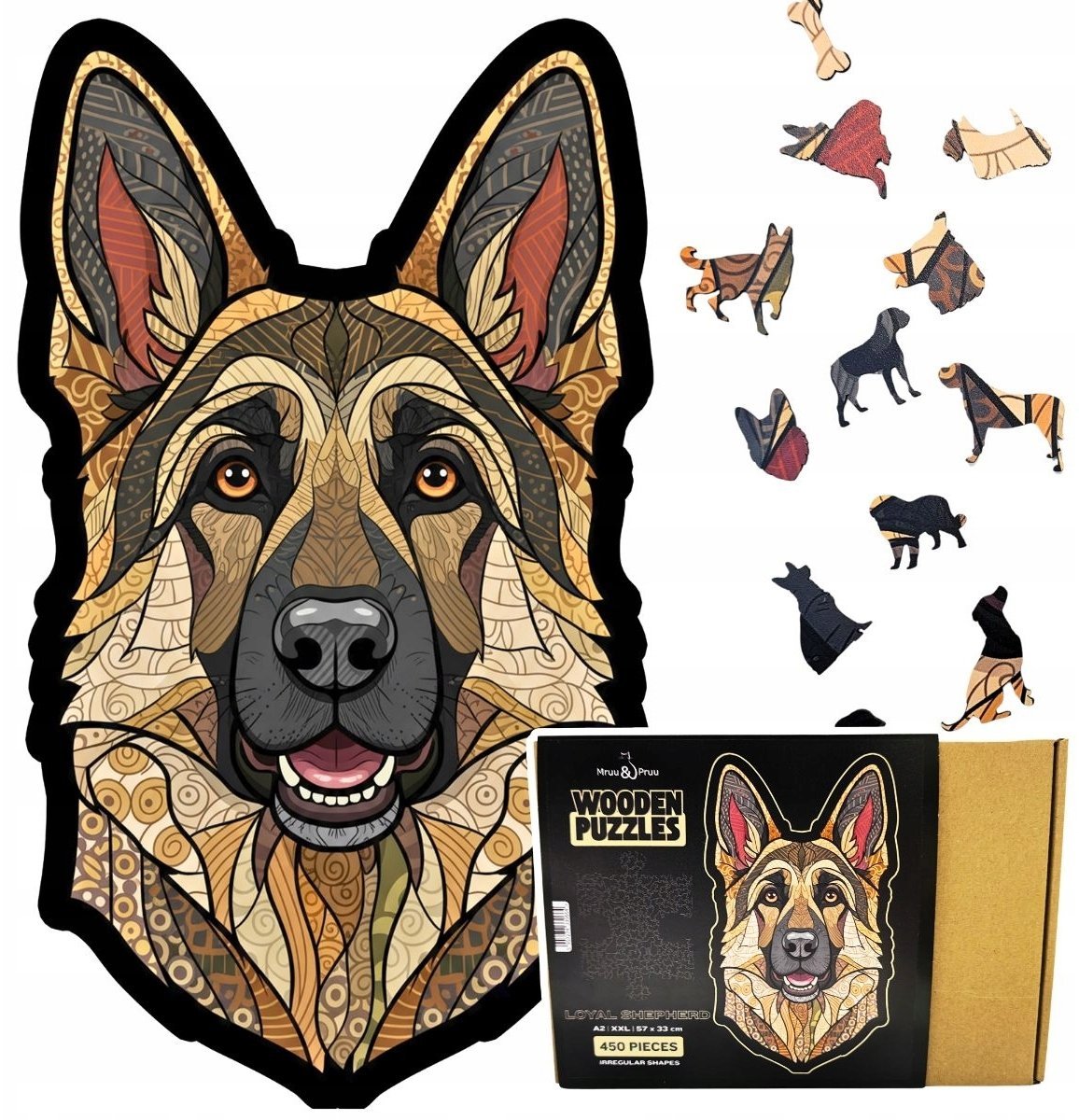 Puzzle Drewniane OWCZAREK NIEMIECKI 450el. XXL DUŻE Układanka Prezent PIES
