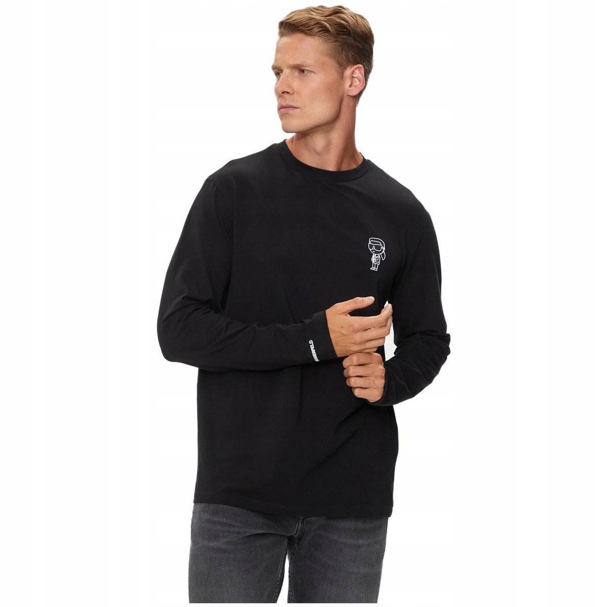 Męska Koszulka z długim rękawem Karl Lagerfeld Czarny Bawełniany Ładny XXL