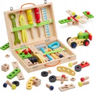 Mały majsterkowicz - Drewniana Skrzynka Na Narzędzia Klocki Zabawka Montessori Warsztat 60 Szt. - miniaturka - grafika 1