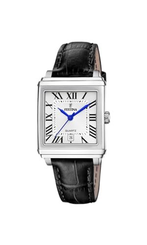 Festina F20682/3 na kwadratowym zegarku damski szary skórzany pasek ze stali nierdzewnej czarny, srebrny, pasek