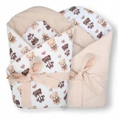 Rożki i beciki - CZAS BOBASA ROŻEK NIEMOWLĘCY BECIK OTULACZ DWUSTRONNY BAWEŁNA 80X80 MISIE SERCA - miniaturka - grafika 1