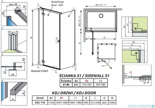 Radaway Essenza Black Kdj kabina 110x80cm lewa szkło przejrzyste 1385041-54-01L/1384051-01-01 - Kabiny prysznicowe - miniaturka - grafika 2