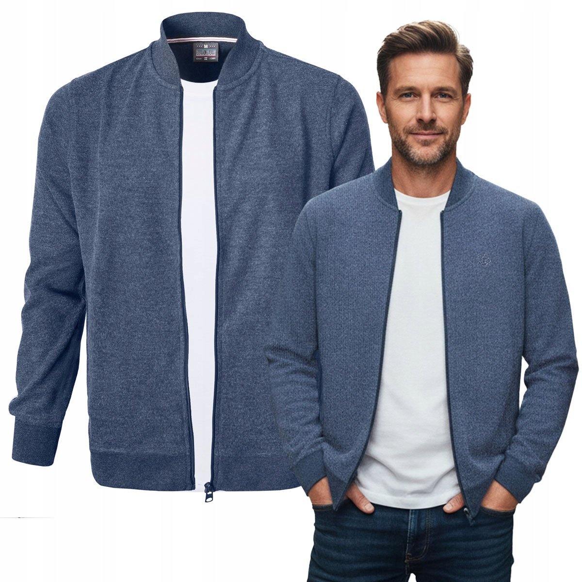 Wygodna BLUZA Męska Rozpinana bez Kaptura NIEBIESKA Melanż 2XL Pako Jeans