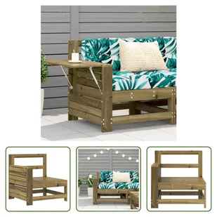 Sofa ogrodowa Living Store z podłokietnikiem i stolikiem bocznym drewno sosnowe - Sofy ogrodowe - miniaturka - grafika 1