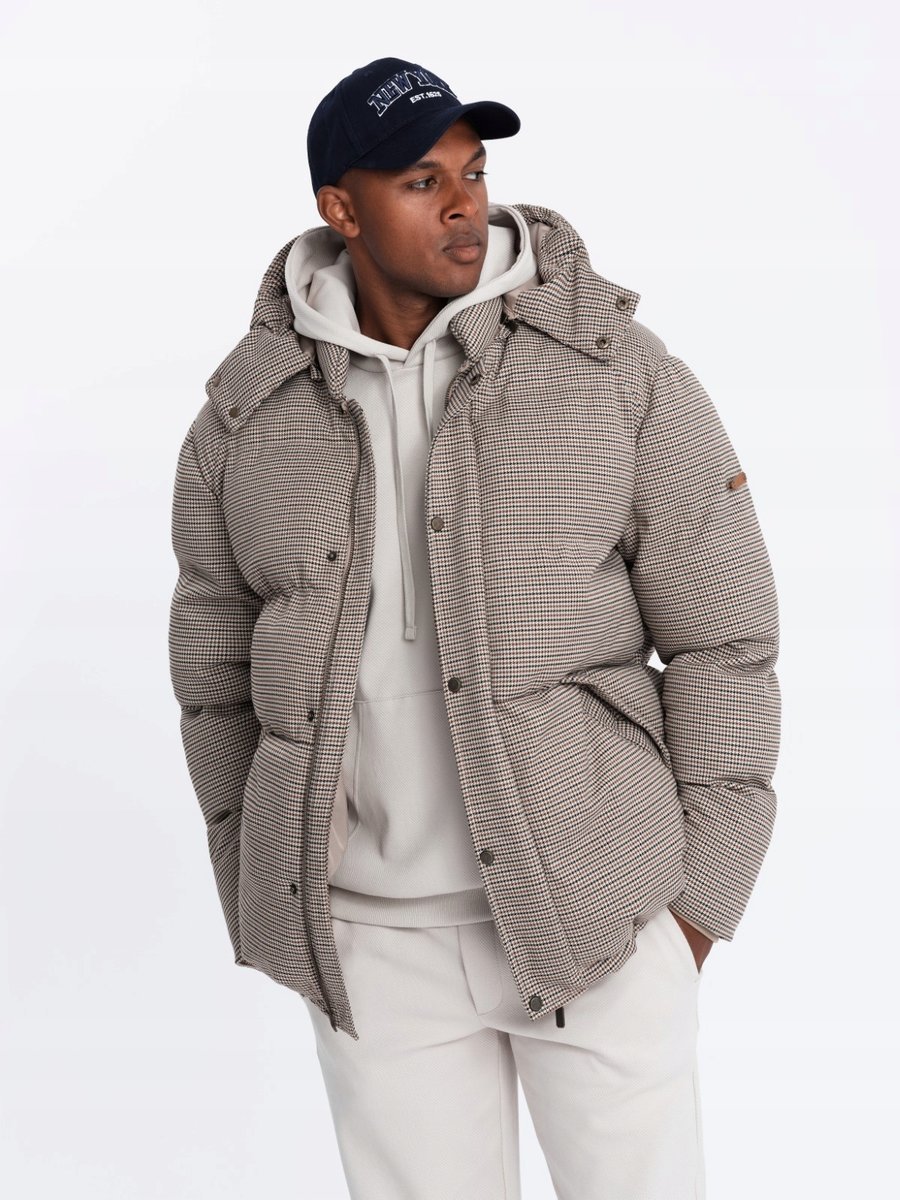 Mocno ocieplana męska kurtka typu puffer brązowa V1 OM-JAHP-0174 L