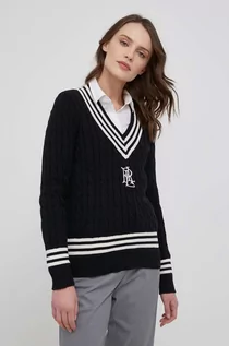 Swetry damskie - Ralph Lauren Lauren Lauren sweter bawełniany damski kolor czarny lekki - grafika 1