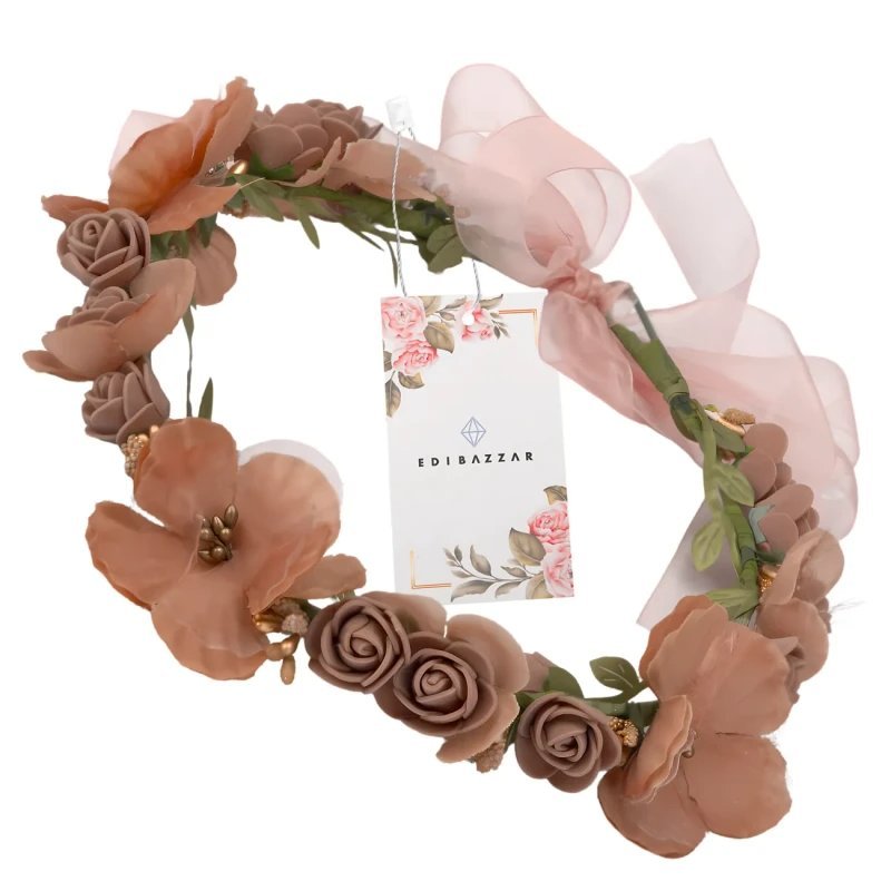 Wianek Opaska do Włosów Na Głowę Brązowy Róże KWIATY OZDOBA Stroik Boho