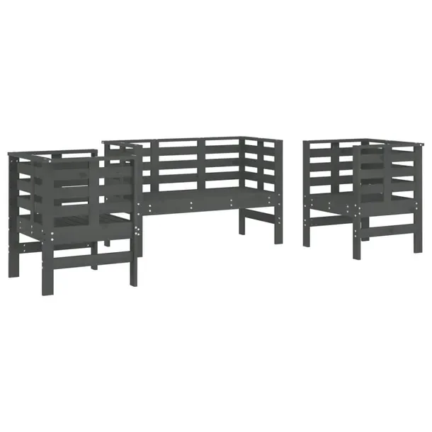 Zestaw mebli ogrodowych sosnowych szarych 75x53x71cm (2 krzesła + ławka)