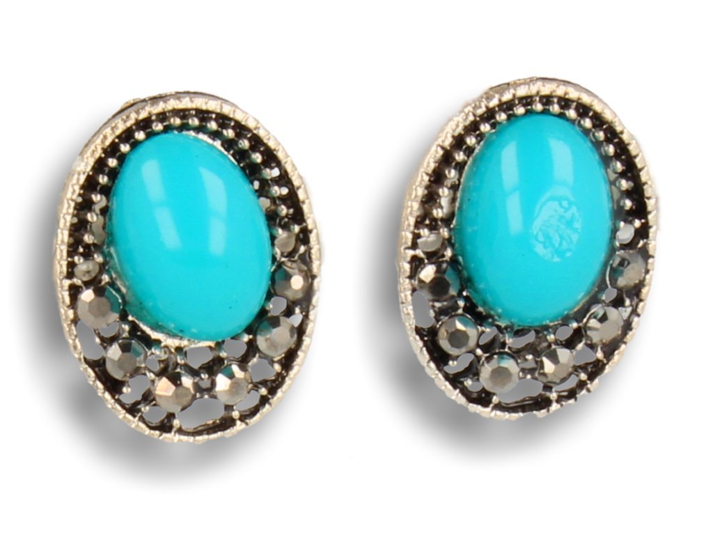 Klipsy Do Uszu Srebrne Styl Vintage Z Turkusowym Oczkiem