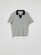 Swetry męskie - Reserved - Sweter polo w paski - biały - miniaturka - grafika 1