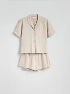 Moda i Uroda OUTLET - Reserved - Dwuczęściowa bawełniana piżama - kremowy - miniaturka - grafika 1