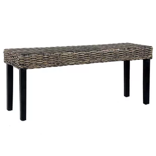 vidaXL vidaXL Ławka, 110 cm, czarna, rattan kubu i lite drewno mango - Ławki do przedpokoju - miniaturka - grafika 1