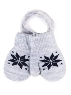 Rękawiczki chłopięce jednopalczaste ze sznurkiem wzór norweski szare dotykowe 14 cm - Rękawiczki - miniaturka - grafika 1