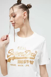 Koszulki sportowe damskie - Superdry t-shirt bawełniany kolor biały - grafika 1