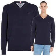 Swetry męskie - tommy hilfiger sweter meski vneck granatowy sweterek meski tommy tommy hilfiger sweter meski vneck granatowy sweterek meski tommy r.S - miniaturka - grafika 1
