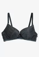 Biustonosze - Ciemnozielony Biustonosz Push Up z Przeszyciami i Wzorem w Kropki Azurelle - miniaturka - grafika 1