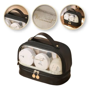 Kosmetyczka organizer na kosmetyki czarna dwupoziomowa 23x13,5x16cm KS115CZ - Kosmetyczki, organizery i kuferki - miniaturka - grafika 1