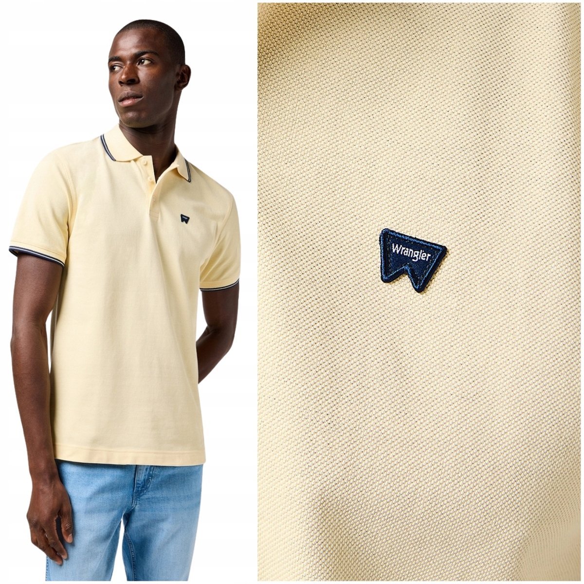 Wrangler POLO SHIRT Banana Crepe żółta bawełniana polówka małe logo S