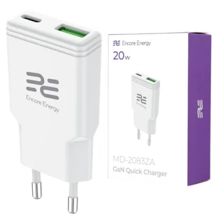 Nowa ładowarka sieciowa SLIM GaN 20W USB-A USB-C QC PD Encore Energy MD-2083ZA - Ładowarki do telefonów - miniaturka - grafika 1