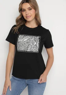 Czarny T-shirt z Bawełny o Kroju Oversize z Nadrukiem z Zebrą Naliviel - Koszulki i topy damskie - miniaturka - grafika 1